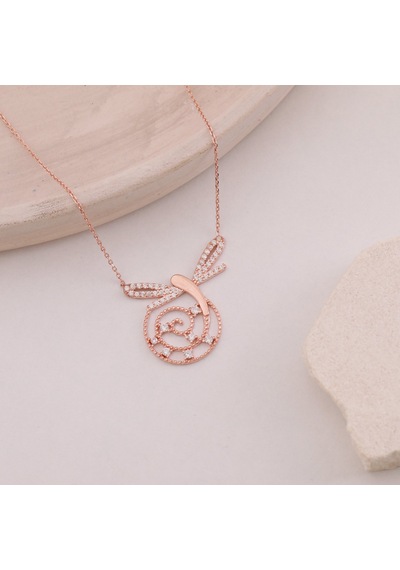 Vaoov 925 Ayar Gümüş Taşlı Yusufçuk Kolye Rose