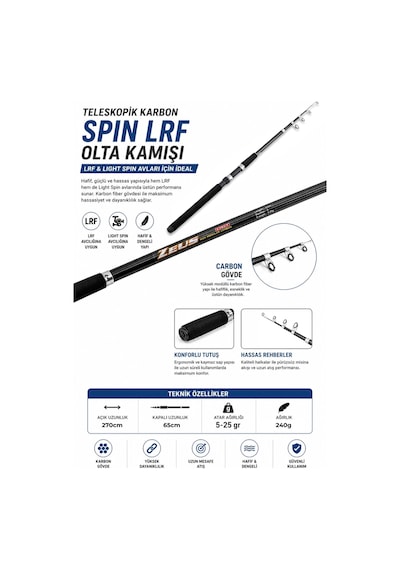 73 Parça Lrf Olta Seti & Light Spin Olta Seti, 270cm Karbon Kamış, Metal Makine