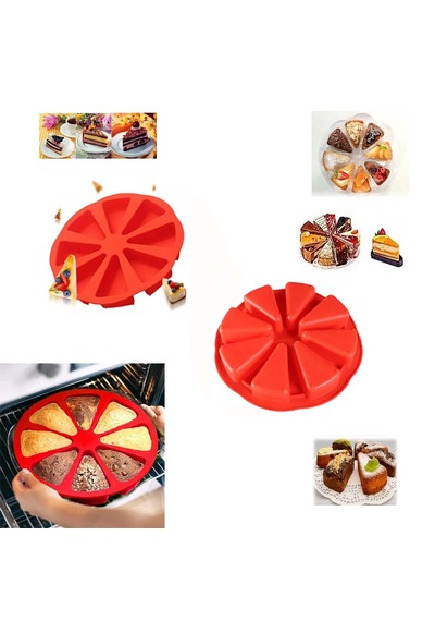 8 Dilim Yuvarlak Silikon Sabun Mum Sabun Çörek Çikolata Jöle Pasta Kek Kalıbı 1 Adet Kırmızı