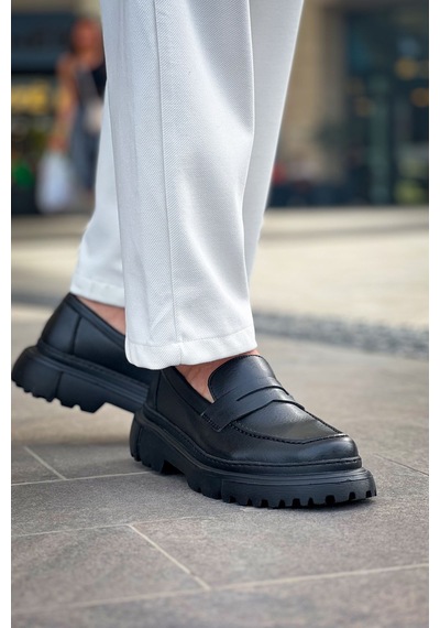 Roof Atelier Erkek Siyah Kalın Taban Loafer Ayakkabı - 2417 - Fst Siyah