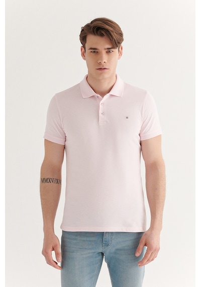 Avva E001004 Serin Tutan Standart Fit Normal Kesim Erkek Polo Yaka T-Shirt - Açık Pembe