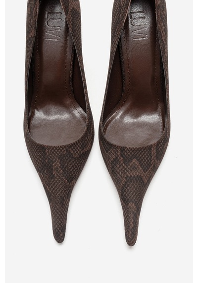 Luvishoes Luce Kahverengi Desenli Sivri Burunlu Kadın Topuklu Ayakkabı Kahverengi