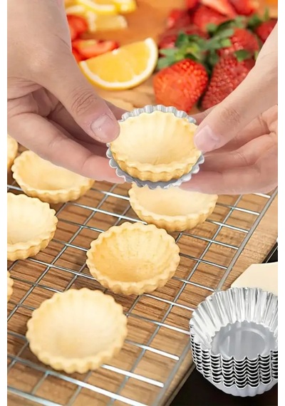 24 Adet Paslanmaz Metal Yapışmaz Cupcake, Muffin, Tartolet Kurabiye Kek Kalıbı Metal Gri Diğer
