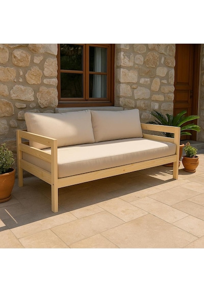 Ahşap Sedir Kanepe 90x190 Cm İç Ölçü Mindersiz Doğal Natural Masif Ahşap Bej