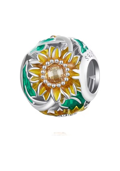 Fubena Güneş Ve Yaprak Kafes İşi Charm Gümüş