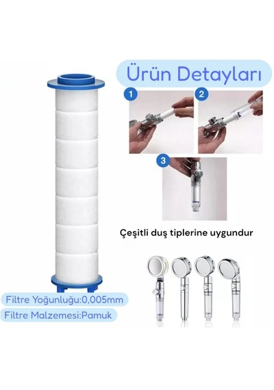 Duş Başlığı Filtresi Kireç - Klor - Pas Önleyici Su Tasarruflu Polipropilen Beyaz