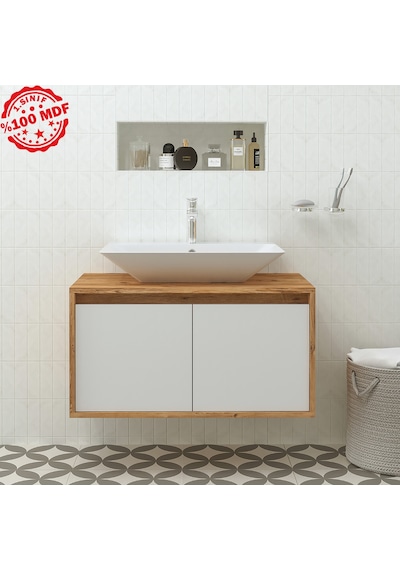 Banos Roomart Ayaksız 2 Kapaklı Lavabolu Ahşap-Mat Beyaz Mdf 85 . Beyaz