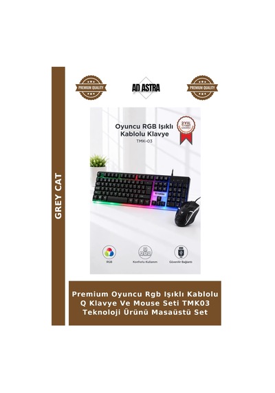 Premium Oyuncu Rgb Işıklı Kablolu Q Klavye Ve Mouse Seti Tmk03 Teknoloji Ürünü Masaüstü Set