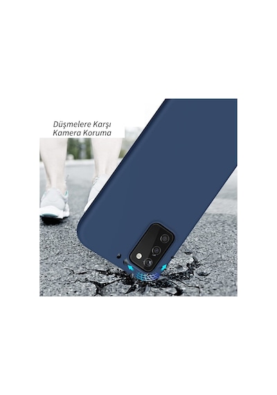 Samsung Galaxy Uyumlu A03s Esnek Soft Tasarım Kılıf Ve Hayalet Gizli Ekran Koruyucu Col177141-lacivert