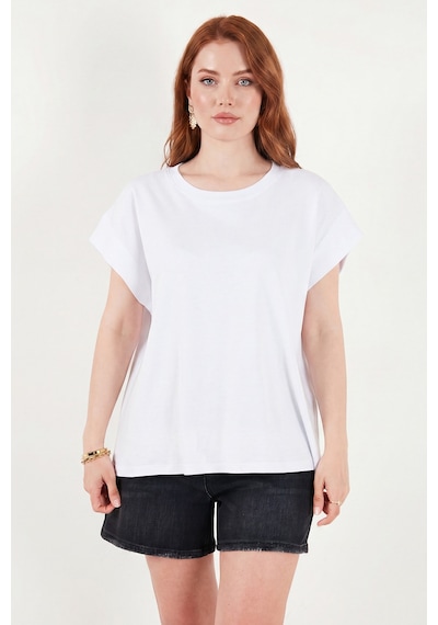 Lela Pamuklu Rahat Kalıp Bisiklet Yaka T Shirt Bayan T Shirt 5866955 Beyaz