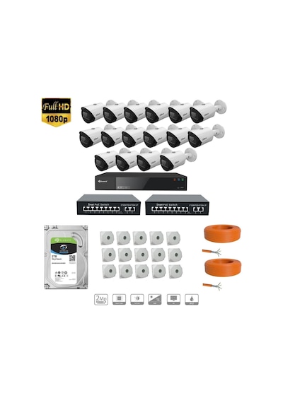 Dahua 2 Mp Ip Kamera 16 Kameralı Full Hd Set