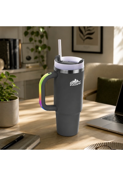 Led Işıklı Kulplu Pipetli Termos - 900 Ml Antrasit