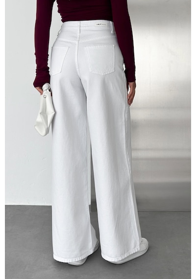 HLT Jeans Beyaz Kadın Wide Leg Jean %100 Pamuklu Yüksek Bel Palazzo Kot Pantolon Angel-2058