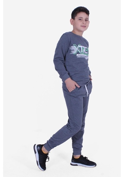 Fyk Kids Yuvarlak Yaka Baskılı Erkek Çocuk Eşofman Takımı Füme