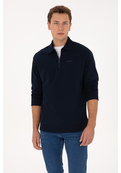 U.S. Polo Assn. Erkek Regular Fit Yarım Fermuarlı Şardonlu Lacivert Basic Sweatshirt 50313783-VR033