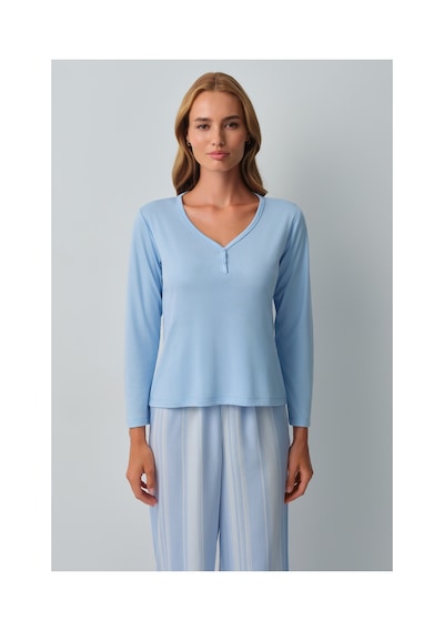 Suwen Freya V Yaka Pijama Takımı Wsh105101211196 Mavi