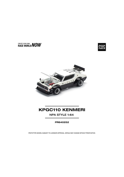 Pop Race 1:64 Nissan Skyline Kpgc110 Kenmeri Npa Style Siyah Beyaz Diecast Model Araba Gri