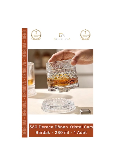Bardak Lüks Tasarım Kokteyl Kesme Modern Sunum 360 Derece Dönen Bardak 280 Ml Kristal Cam - 1 Adet