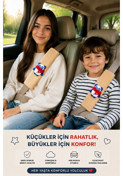 Panda Bej Emniyet Kemeri Aksesuarı - Emniyet Kemeri Kılıfı-araç Emniyet Kemeri Omuz Koruyucu 1 Adet
