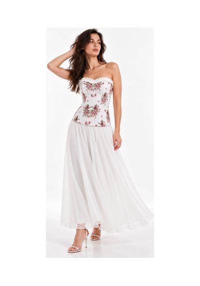 L'aura Corset Sandy Astarlı Multi Şifon Maxi Etek Çok Renkli