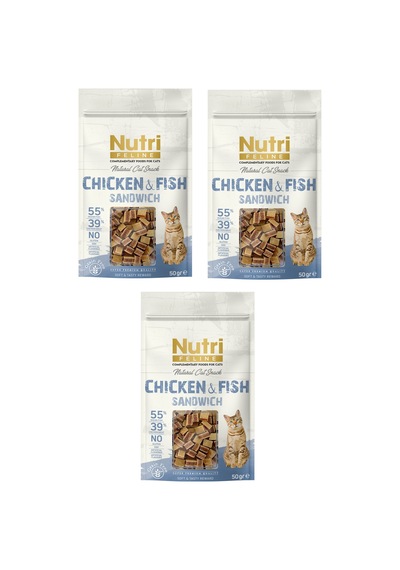 Nutri Feline Chicken & Fısh Sandwich Tavuklu Ve Balıklı Tahılsız Kedi Ödülü 50 Gr. X 3 Adet