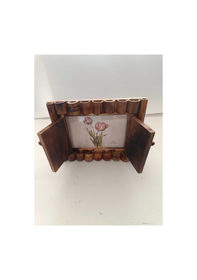 Tasarım Pencereli Doğal Bambu Fotoğraf Çerçevesi - 20x15 Cm Rustik Ahşap Hediyelik Resim Çerçevesi Kahverengi