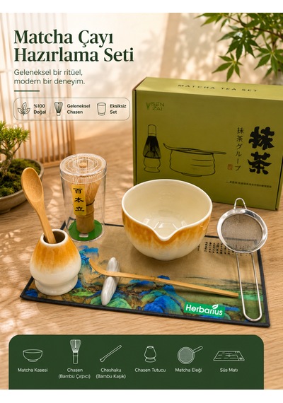 6 Parça Turuncu Beyaz Renk Matcha Çayı Hazırlama Seti - Geleneksel Japon Matcha Seti Turuncu - Beyaz