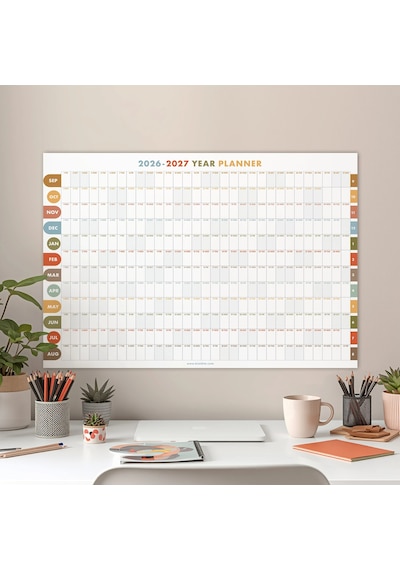 2026-2027 Planlayıcı Akademik Duvar Takvimi Eylül Başlangıçlı Yıllık Planlaycı Takvim Boho Renkl Çok Renkli
