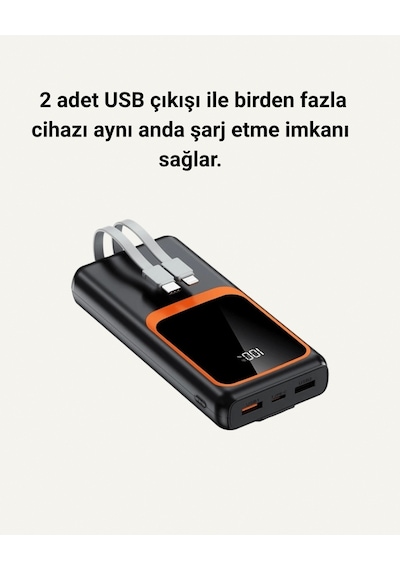 Taşınabilir Şarj Cihazı 20000 Mah 22.5w Hızlı Şarj + Dijital Ekran + Kablo Dahil Siyah