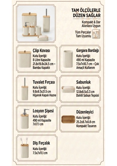 Makri Home Desenli 7 Parça Bambu Kapaklı Ve Aksesuarlı Banyo Seti Mavi