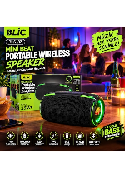 Blic Bls-83 15w Bluetooth Hoparlör, Rgb Led Işıklı, Tws, Usb & Tf Kart, 4000mah, Güçlü Bass-14794