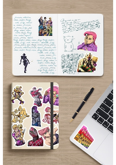 Jojo No Kimyou Na Bouken Part 5 Anime Telefon Laptop Yapışkanlı Folyo Sticker Paketi 25 Adet Çok Renkli