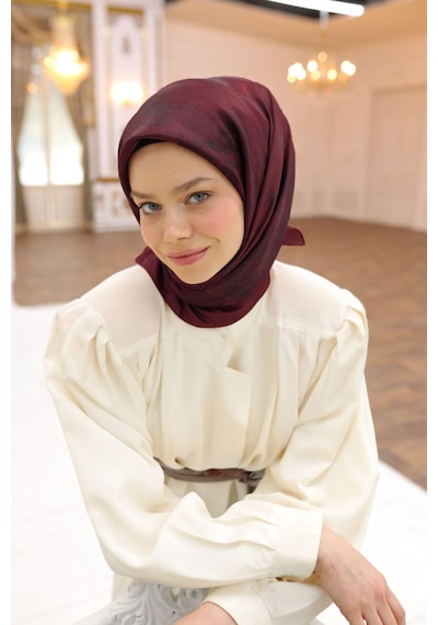 Silk Home Desenli Shiny Eşarp - 8647 - Bordo Siyah Bordo Siyah