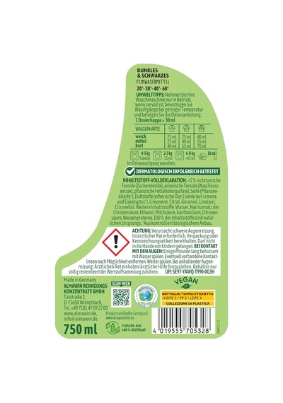 Siyah Çamaşırlar İçin Organik Sıvı Deterjan 750 Ml 0.75 LT - 2.5 LT - 12 KG