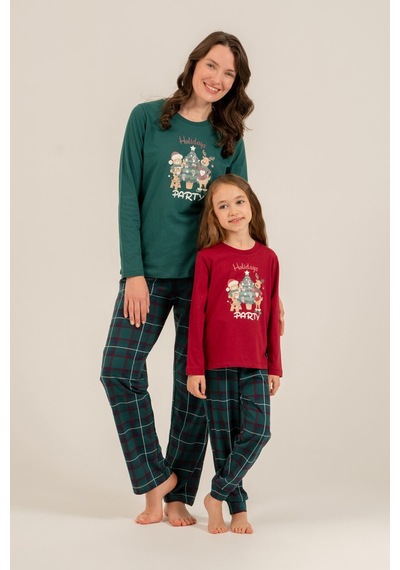 Arnetta Holidays Party Anne Kız Bordo Uzun Kol Pijama Takım Ar3732-a-v1 Ar3732-a-v1