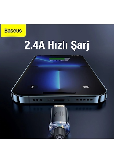 Baseus Crystal USB to Lightning Hızlı Şarj Kablosu 1.2m mor