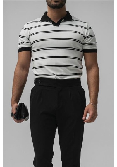Cool Tarz Erkek Beyaz Paralel Polo Yaka Slim T-shirt Beyaz Beyaz