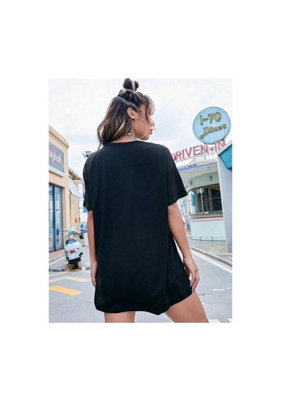 Medinenur Pink Summer Baskılı Kadın Tshirt Siyah