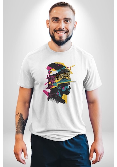 Canlı Afrobeat Füzyon Renkli Siluet Unisex Unisex Beyaz Organik Baskılı T-shirt Penye Yüksek Kalite Beyaz