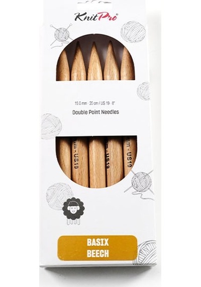 Knitpro Double Point Knitting Needles Basix Beech 20cm 15.00mm 35128