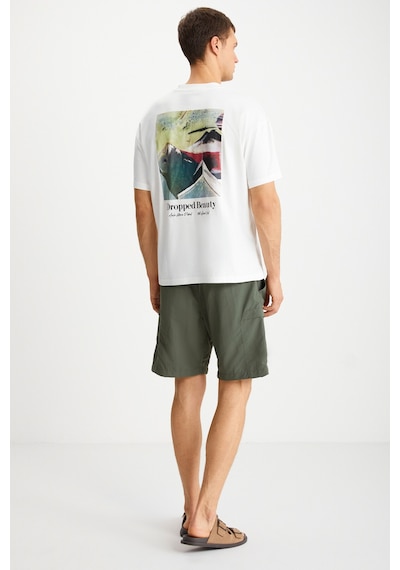 Grimelange Kravın Erkek %100 Pamuk Bisiklet Yaka Baskılı Ekru T-shirt