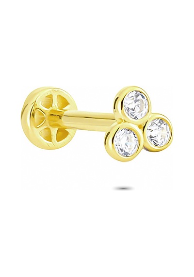 Glorria Altın Üç Taş Tragus Piercing Sarı
