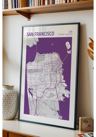 San Francisco Abd Haritası Çerçeveli Tablo Lüks Salon Ofis Duvar Dekorasyonu Hediyelik Tablo