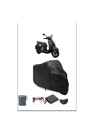 Siyah Bajaj Chetak Su Geçirmez Dayanıklı Motosiklet Örtüsü Siyah
