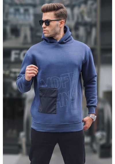 Madmext Lacivert Baskılı Kapüşonlu Sweatshirt 6148-lacivert Lacivert