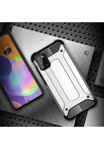Noktaks - Samsung Galaxy Uyumlu A31 - Kılıf Çift Katman Zırh Tank Crash Military Kapak - Gold