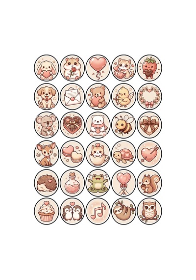30 Adet Pastel Romantik Hayvan Sticker Seti - Laptop Defter Telefon İçin Çok Renkli