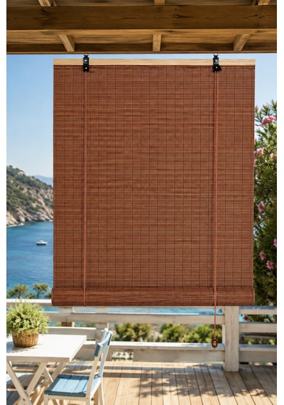 Ahşap Doğal Bambu Katlamalı Stor Perde Güneş Kırıcı Dekoratif Bahçe Balkon Ev Pencere Güneşlik Koyu Kahverengi