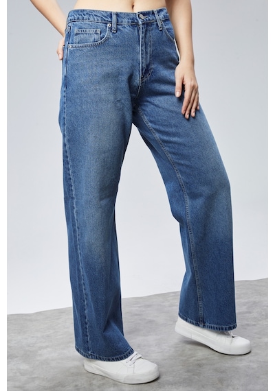 Cedy Denim Cedy Denım Yüksek Kalite Kadın Palazzo Yüksek Bel Cotton Jean Pantolon Mavi