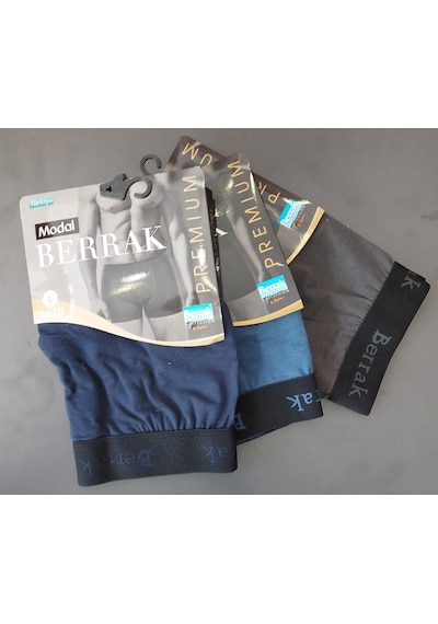 Berrak 4476 Erkek Modal Çok Renkli Likralı Boxer 3 Adet Çok Renkli
